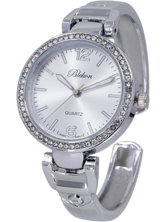 Women\'s Silver Analog Quartz Metal hinged Pearl Cuff Rhinestones Bracelet Watch main image 4